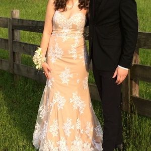 White and tan prom dress